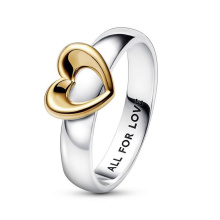 Pandora Sugárzó kéttónusú sliding szív Sárga arany és Ezüst Gyűrű