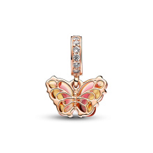 Pandora rózsaszín és sárga muranói üveg pillangó függő charm 
