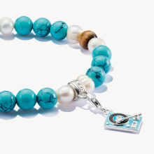 Thomas Sabo ezüst női gyöngyös karkötő türkiz-fehér színű kövekkel