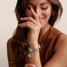 Thomas Sabo ezüst női gyöngyös karkötő türkiz-fehér színű kövekkel