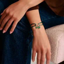 Thomas Sabo zöld textilkarkötő aranyozott nyitható láncszemmel 