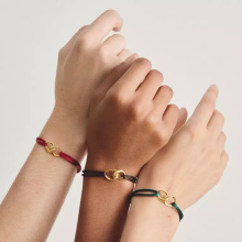 Thomas Sabo "Together" piros aranyozott textil karkötő fehér cirkóniával