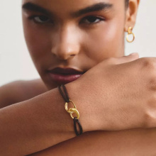 Thomas Sabo "Together" barna aranyozott textil karkötő fehér cirkóniával