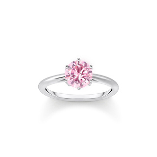 Gyémánt csillogású rózsaszín Thomas Sabo női ezüst gyűrű cirkónia kővel