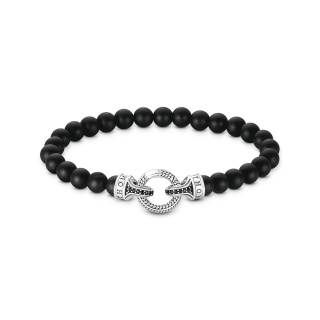 Thomas Sabo ezüst karkötő fekete obszidián gyöngyökkel, kerek csattal