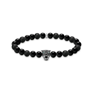 Thomas Sabo karkötő obszidián gyöngyökből, középen fekete pavé macskafejjel