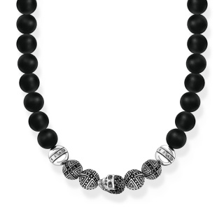 Thomas Sabo ezüst obszidián nyaklánc koponyával és ezüst keresztekkel