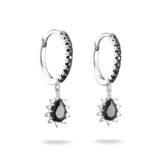 Thomas Sabo Ezüst karika fülbevaló fekete cirkónia medállal