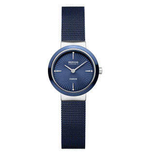 Bering Classic minimalista dizájnú kék színű női karóra kerámia lünettával 10725-307
