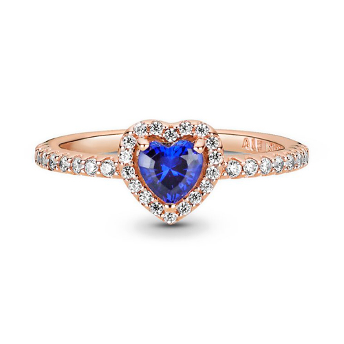 Pandora Szikrázó kék kiemelt szív gyűrű