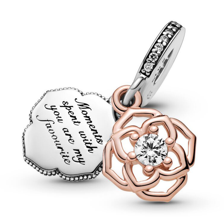 Pandora Moments Kéttónusú rózsa ezüst függő charm