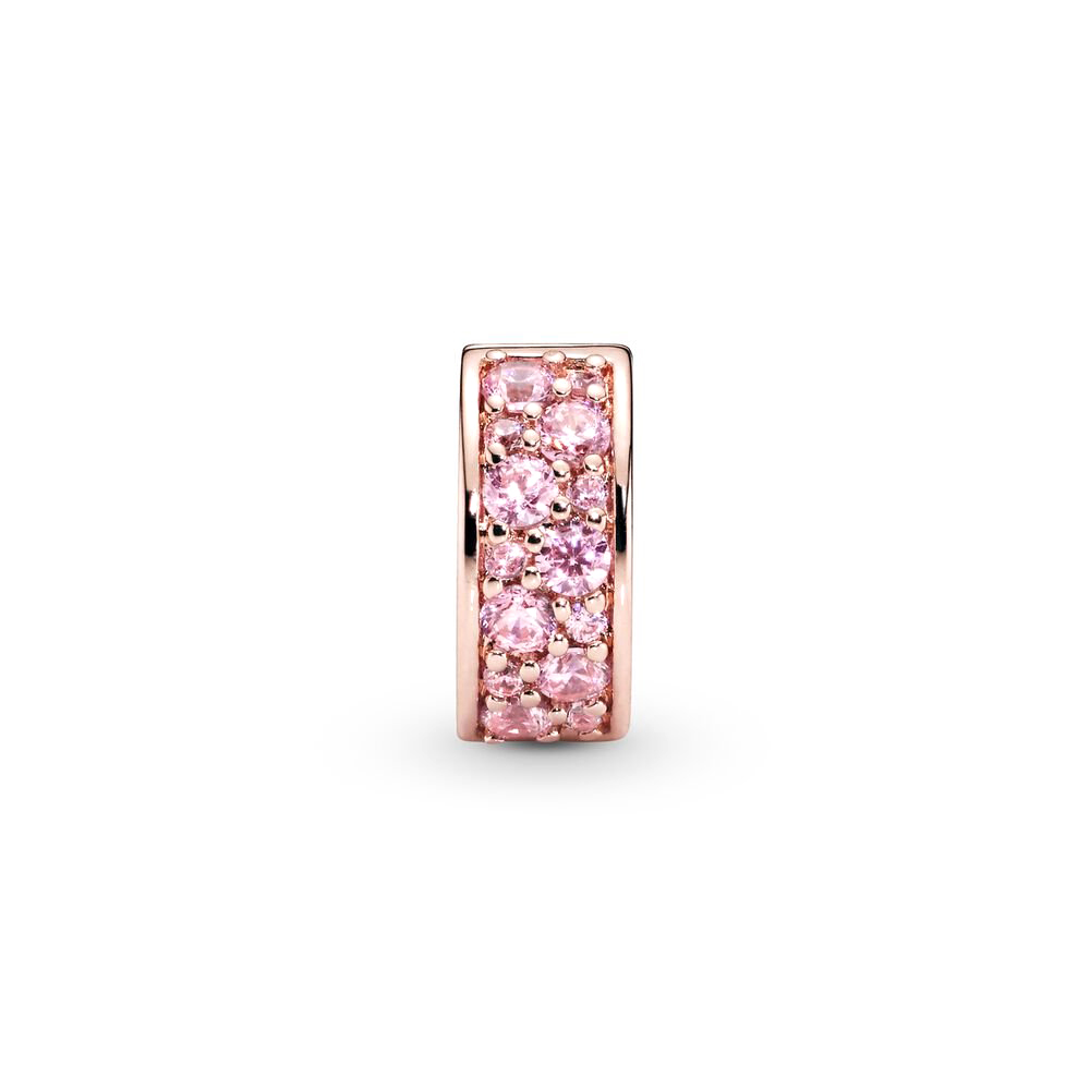 Pandora Moments Rózsaszín pavé rozé arany klip charm