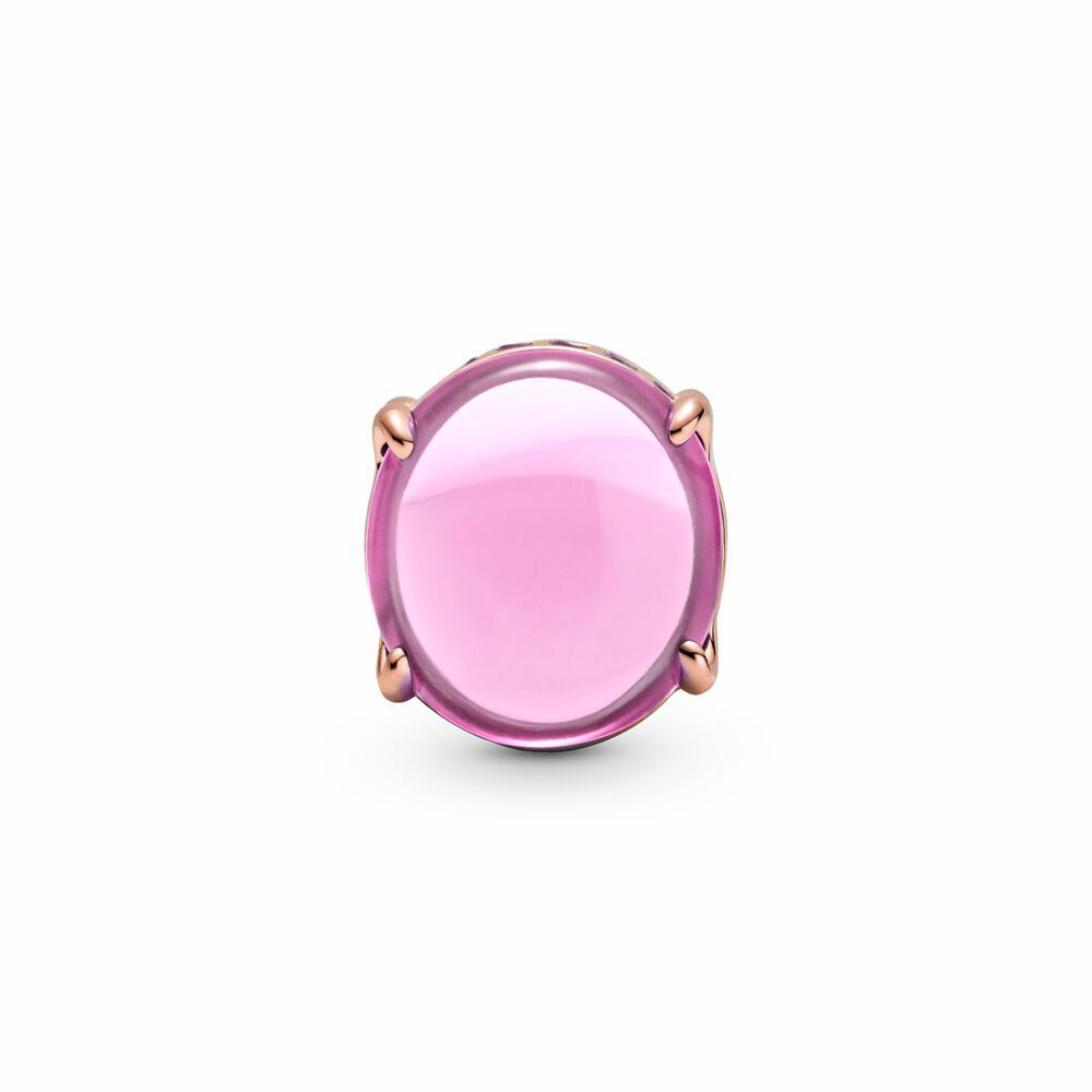 Pandora Moments Ovális rózsaszín cabochon rozé arany charm