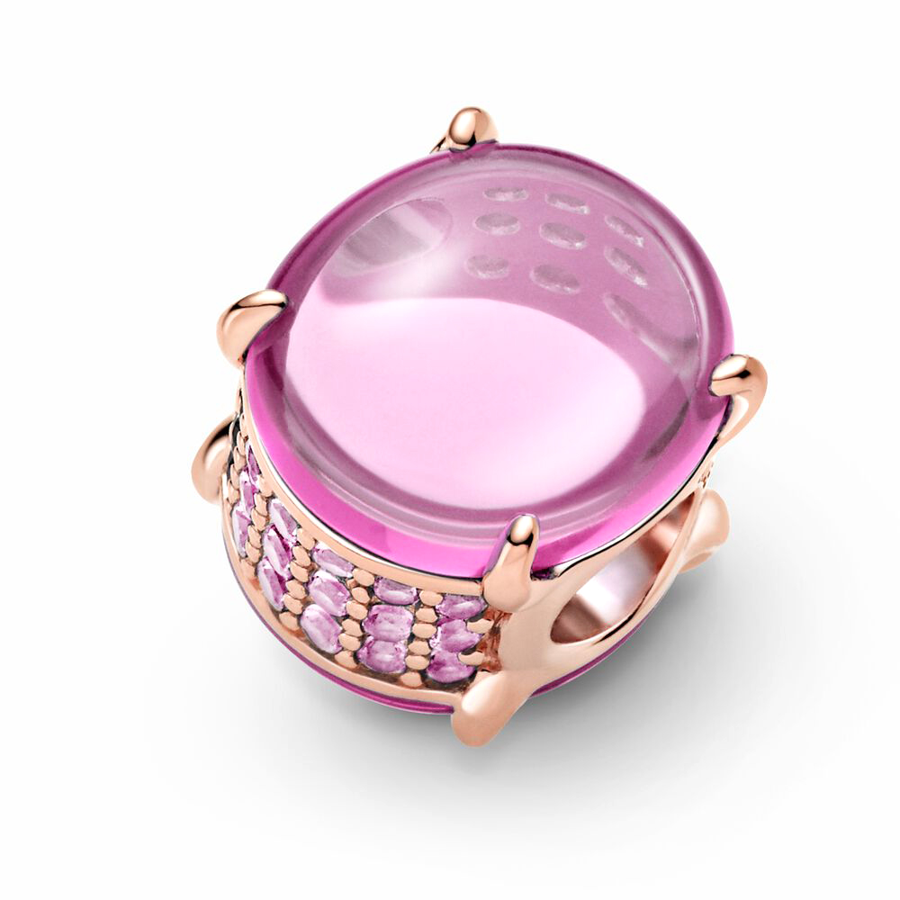 Pandora Moments Ovális rózsaszín cabochon rozé arany charm