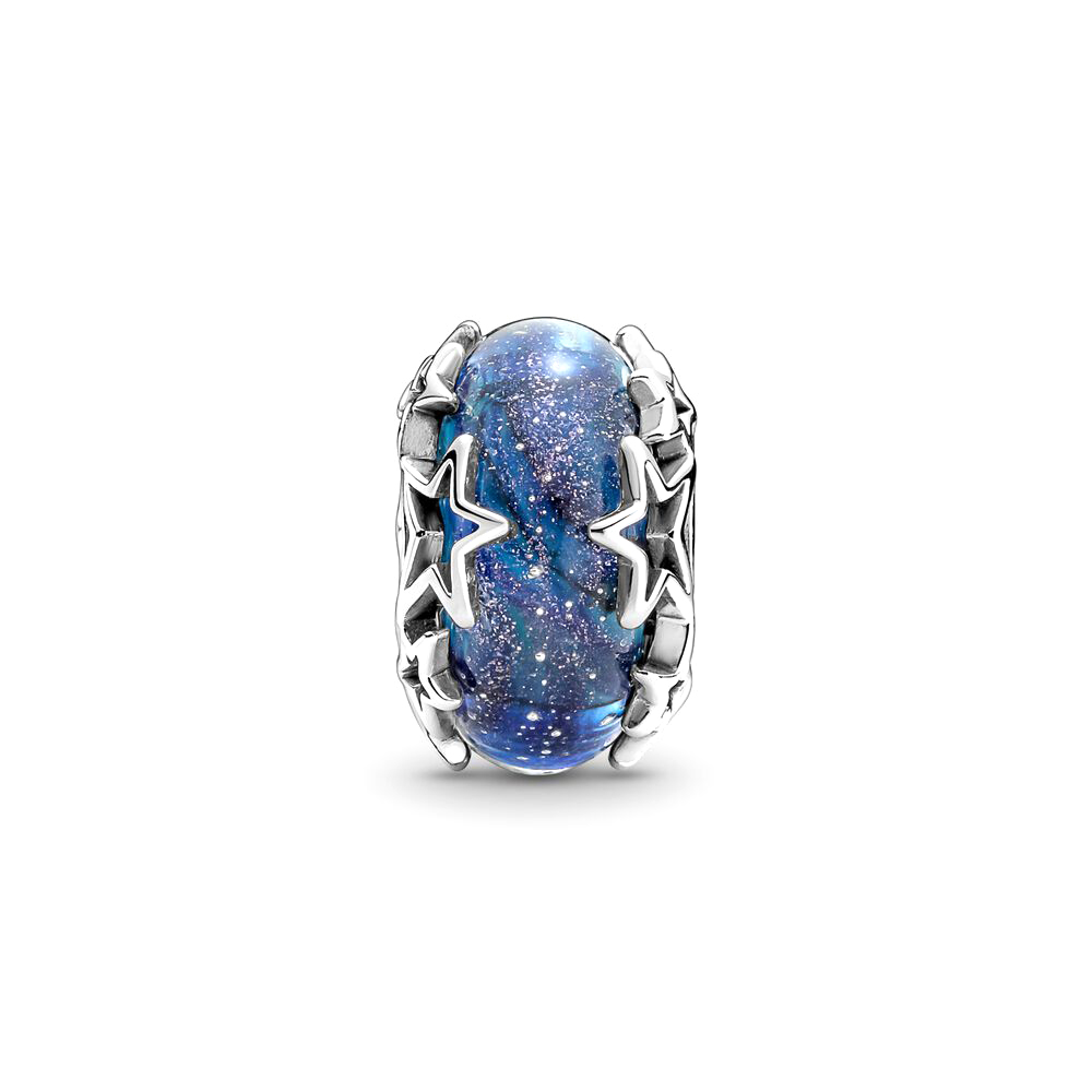 Pandora Moments Galaxis és csillagok muránói üveg ezüst charm