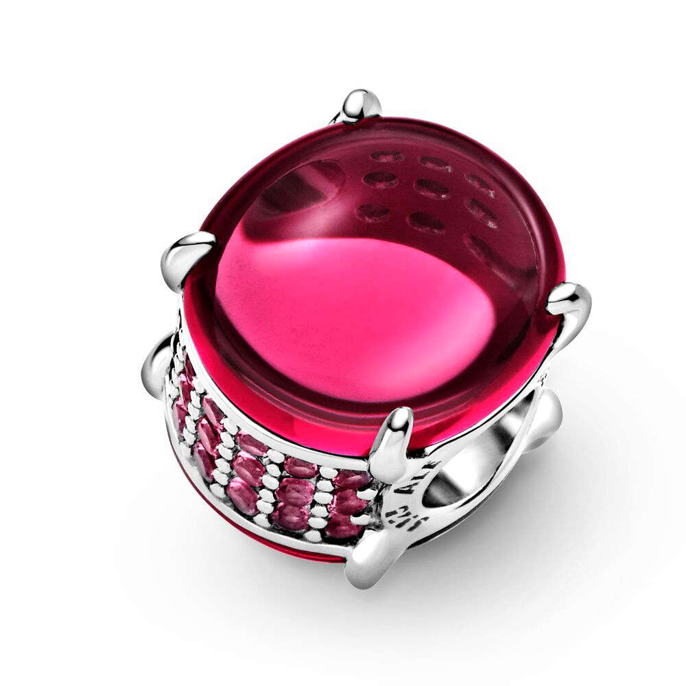 Pandora Moments Ovális fukszala rózsaszín cabochon ezüst charm