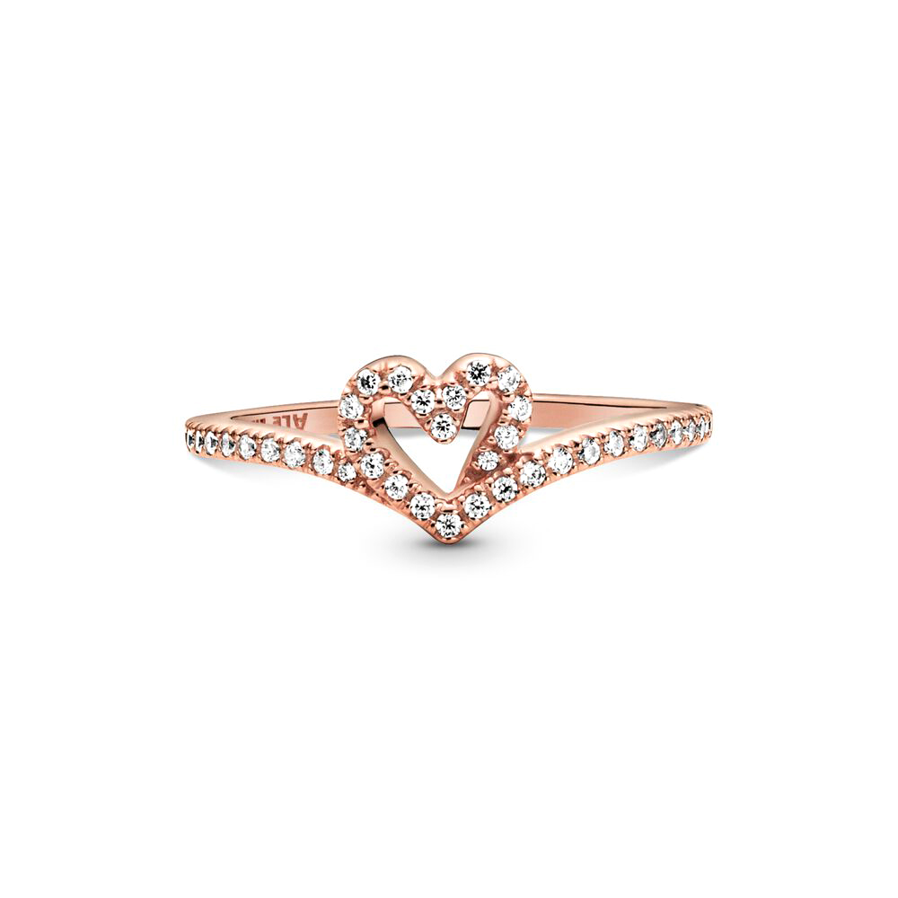 Pandora Csillogó kívánság és szív rozé arany gyűrű