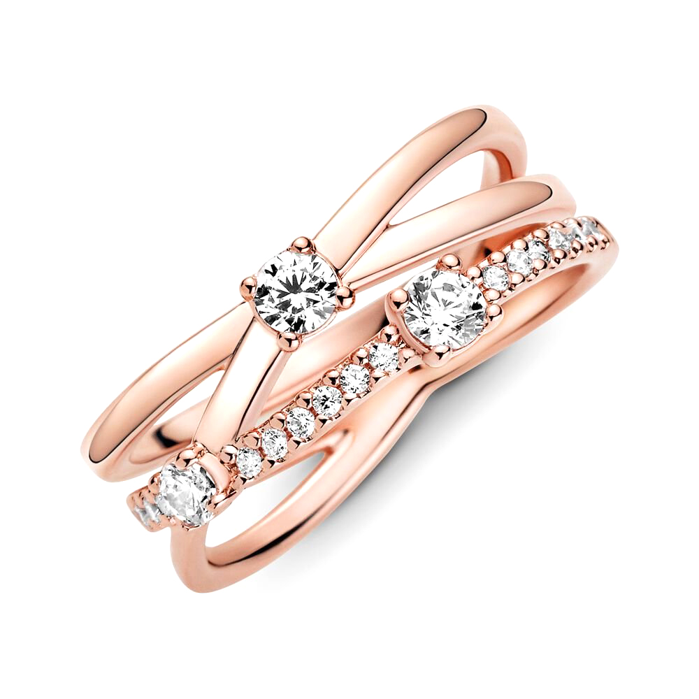 Pandora Szikrázó tripla rozé arany gyűrű