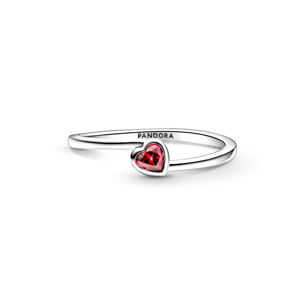 Pandora Döntött piros szív ezüst soliter gyűrű