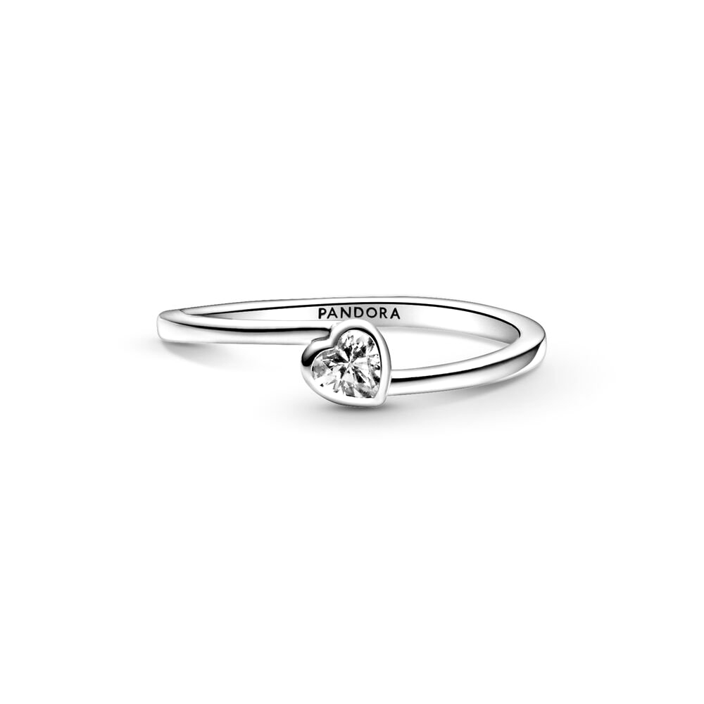 Pandora Áttetsző döntött szív ezüst soliter gyűrű