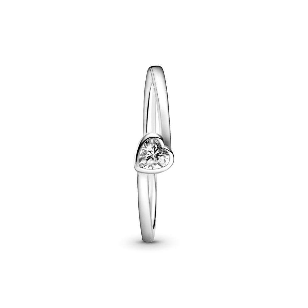Pandora Áttetsző döntött szív ezüst soliter gyűrű