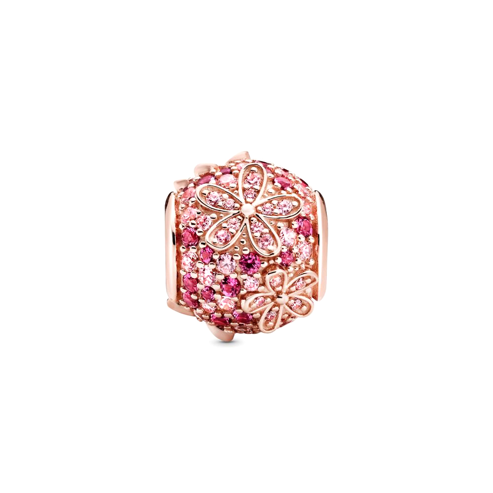 Pandora Moments Rózsaszín pavé százszorszép rozé arany charm