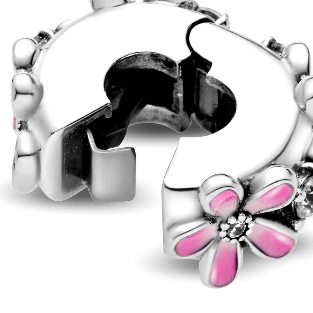 Pandora Moments Rózsaszín százszorszép ezüst klip charm