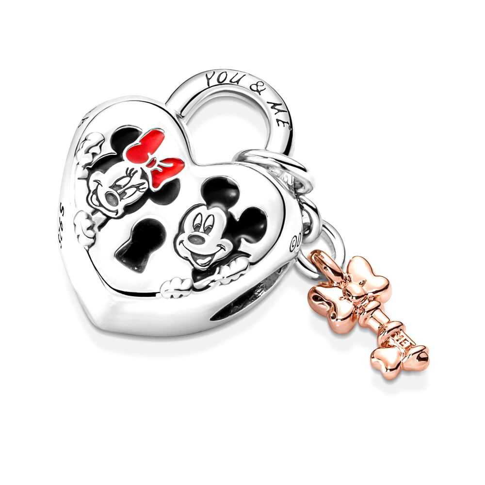 Pandora Moments Disney Mickey egér és Minnie egér lakat rozé arany és ezüst charm