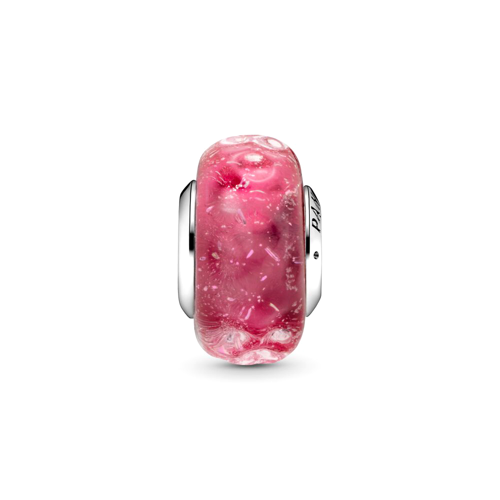 Pandora Moments Hullámos, rózsaszín muránói üveg ezüst charm