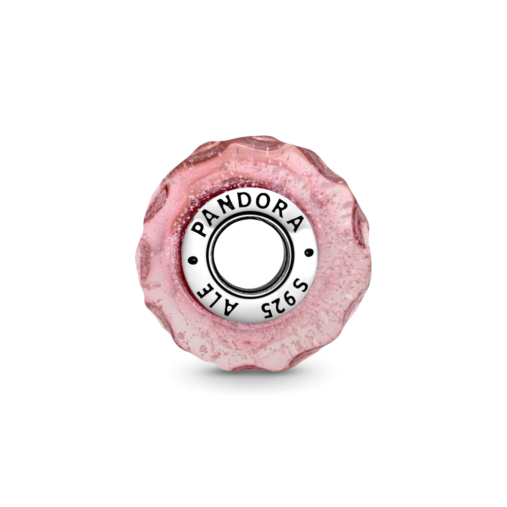 Pandora Moments Hullámos, rózsaszín muránói üveg ezüst charm