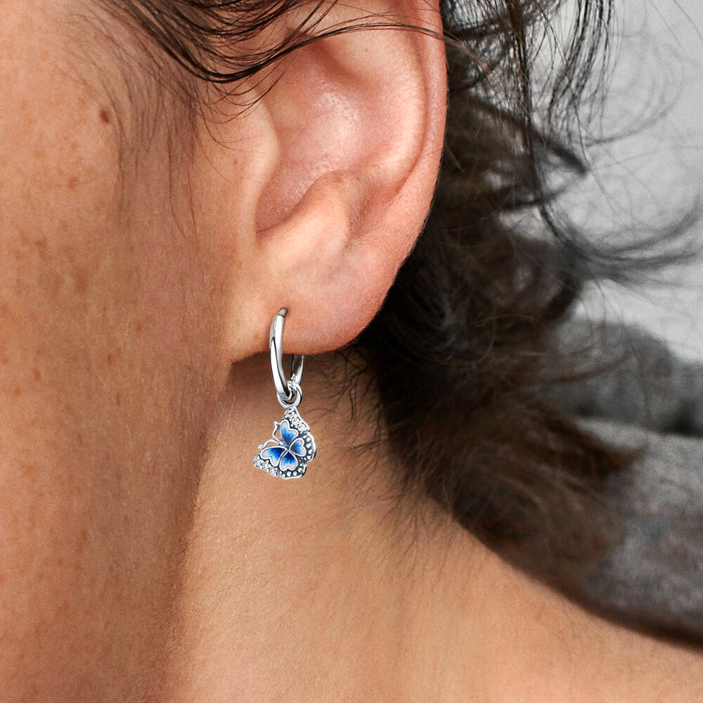 Pandora Kék pillangó karika ezüst fülbevaló