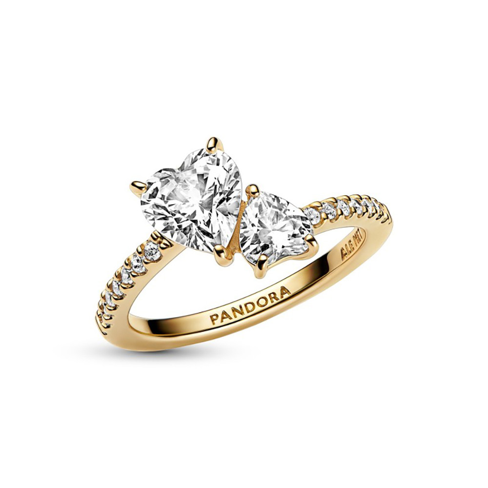 Pandora Dupla szív szikrázó Sárga arany Gyűrű