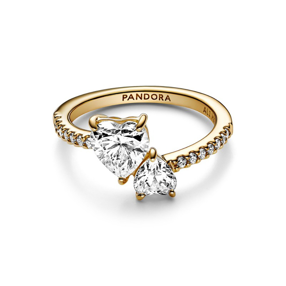 Pandora Dupla szív szikrázó Sárga arany Gyűrű