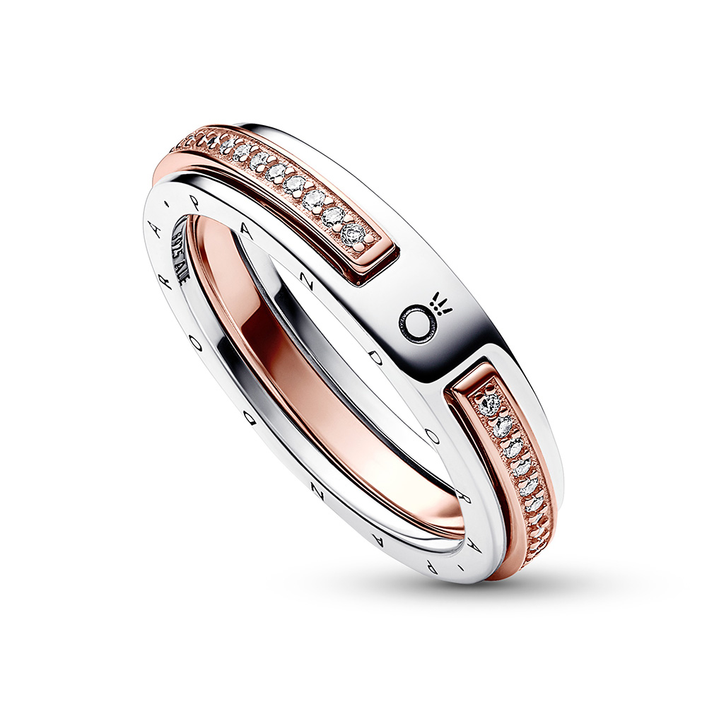 Pandora Signature Kéttónusú logó és pavé ezüst gyűrű