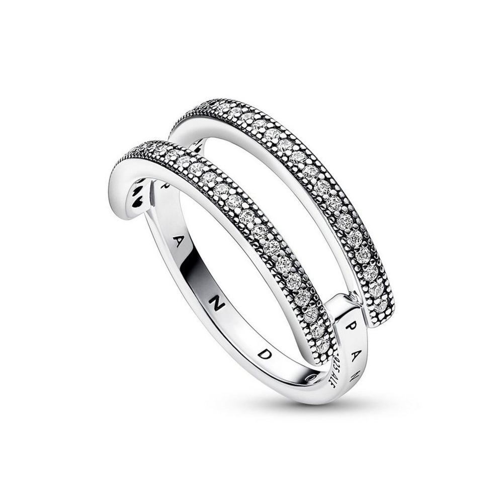 Pandora Signature logó és pavé dupla ezüst karikagyűrű