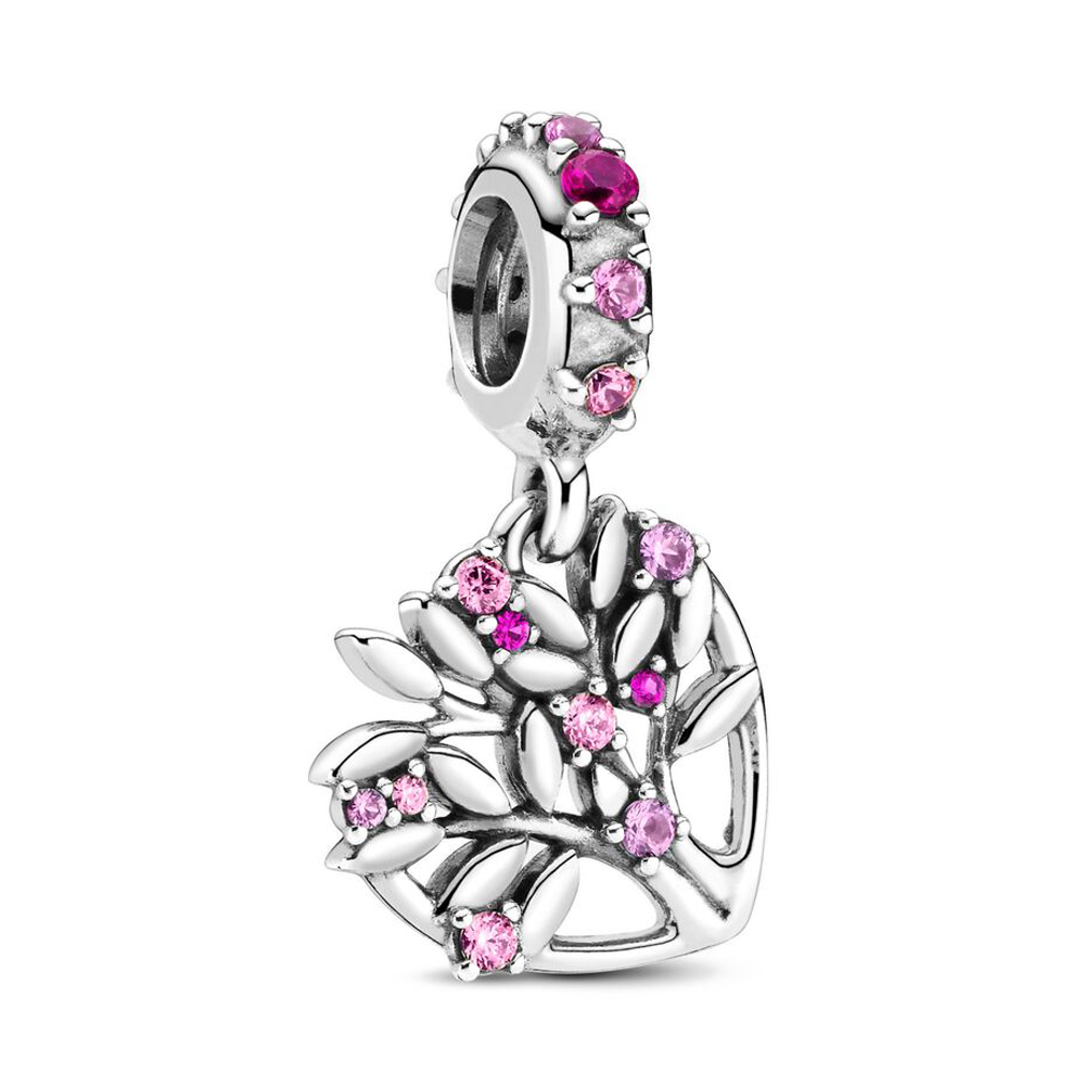 Pandora Moments Rózsaszín szív családfa ezüst függő charm