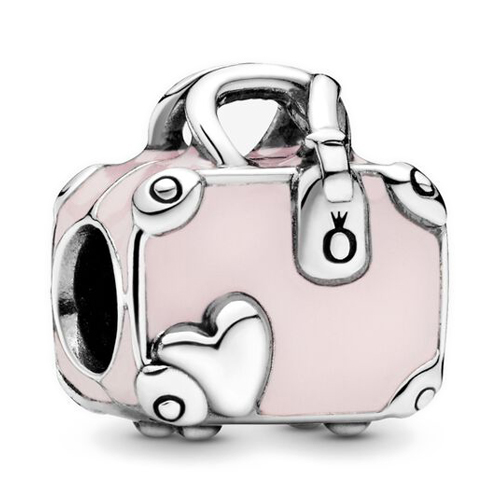 Pandora Moments Rózsaszín bőrönd ezüst charm