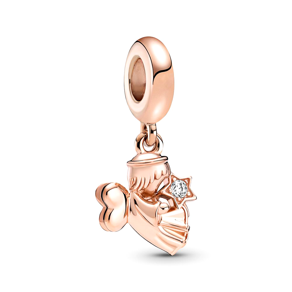 Pandora Moments Angyal szív alakú szárnyakkal rozé arany függő charm