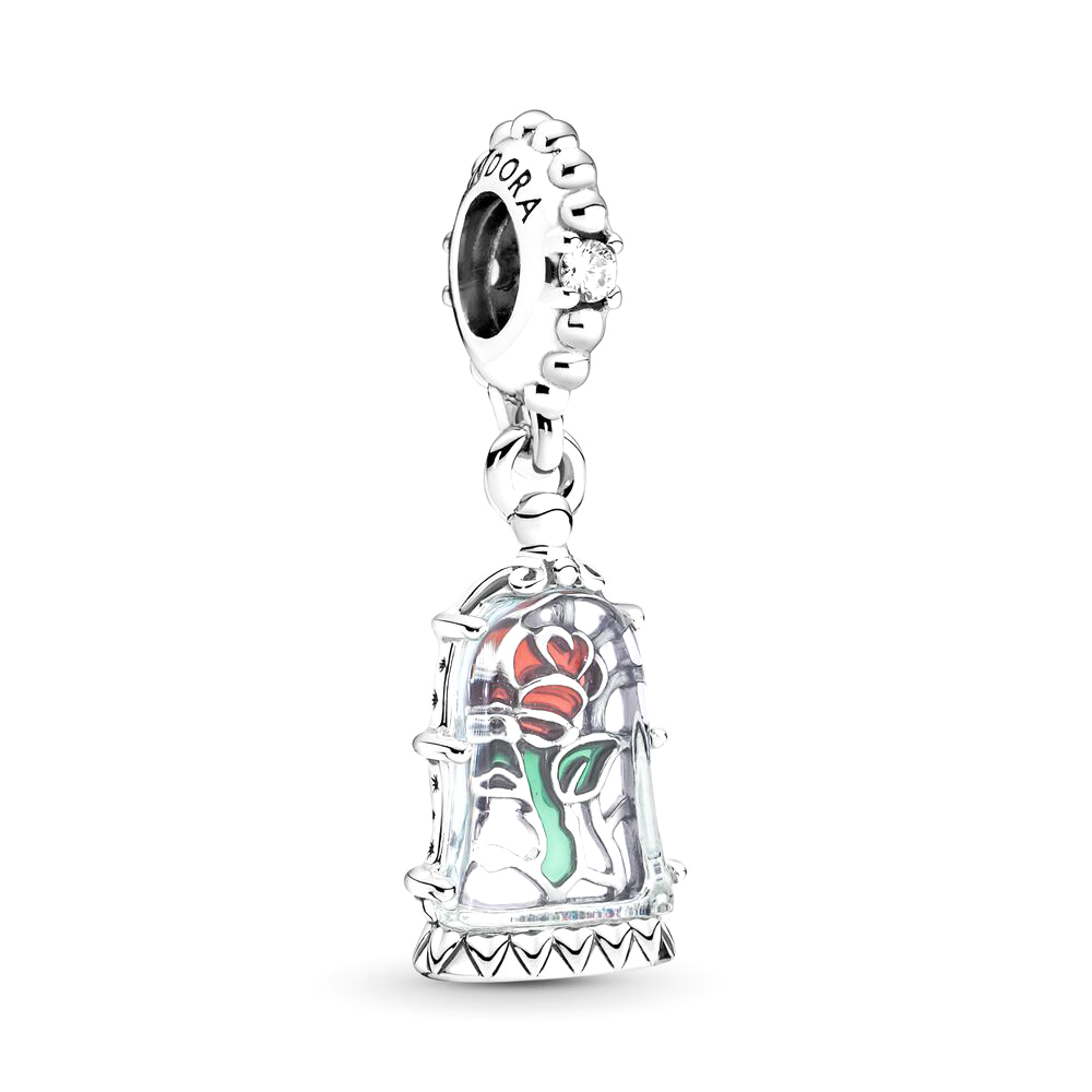 Pandora Moments Disney Szépség és a Szörnyeteg bűvös rózsa ezüst függő charm
