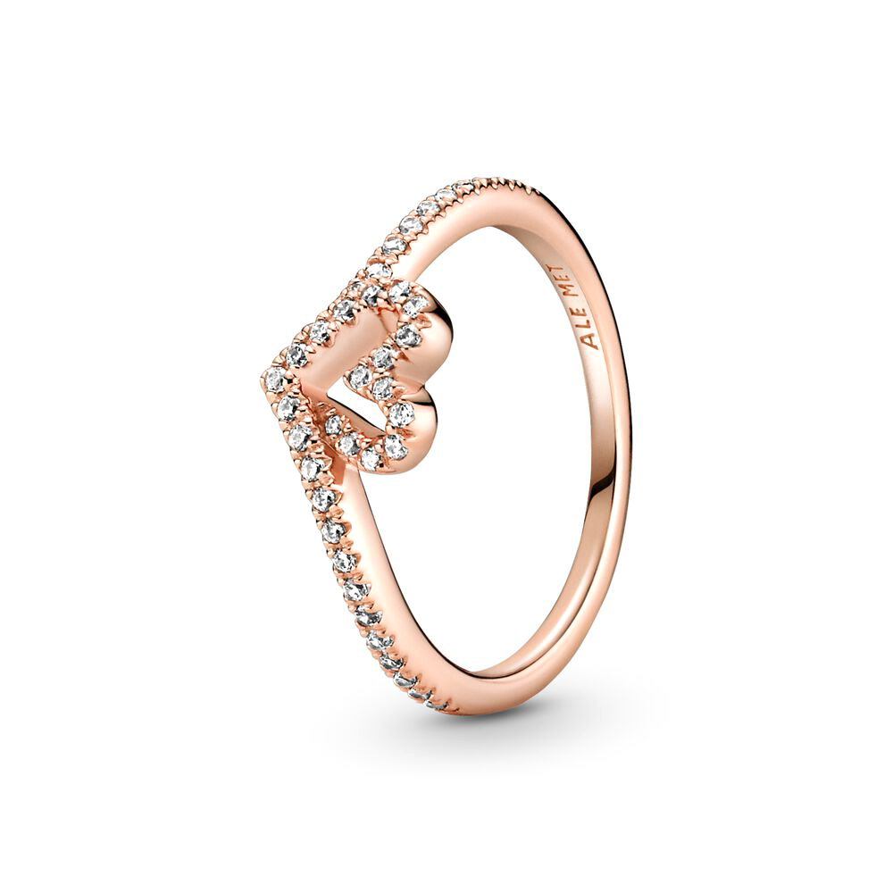 Pandora Csillogó kívánság és szív rozé arany gyűrű