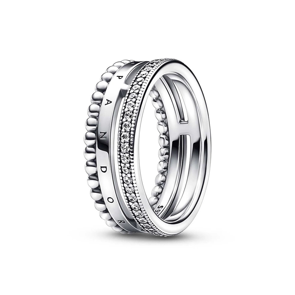 Pandora Signature logó pavé és gyöngyök Ezüst Gyűrű