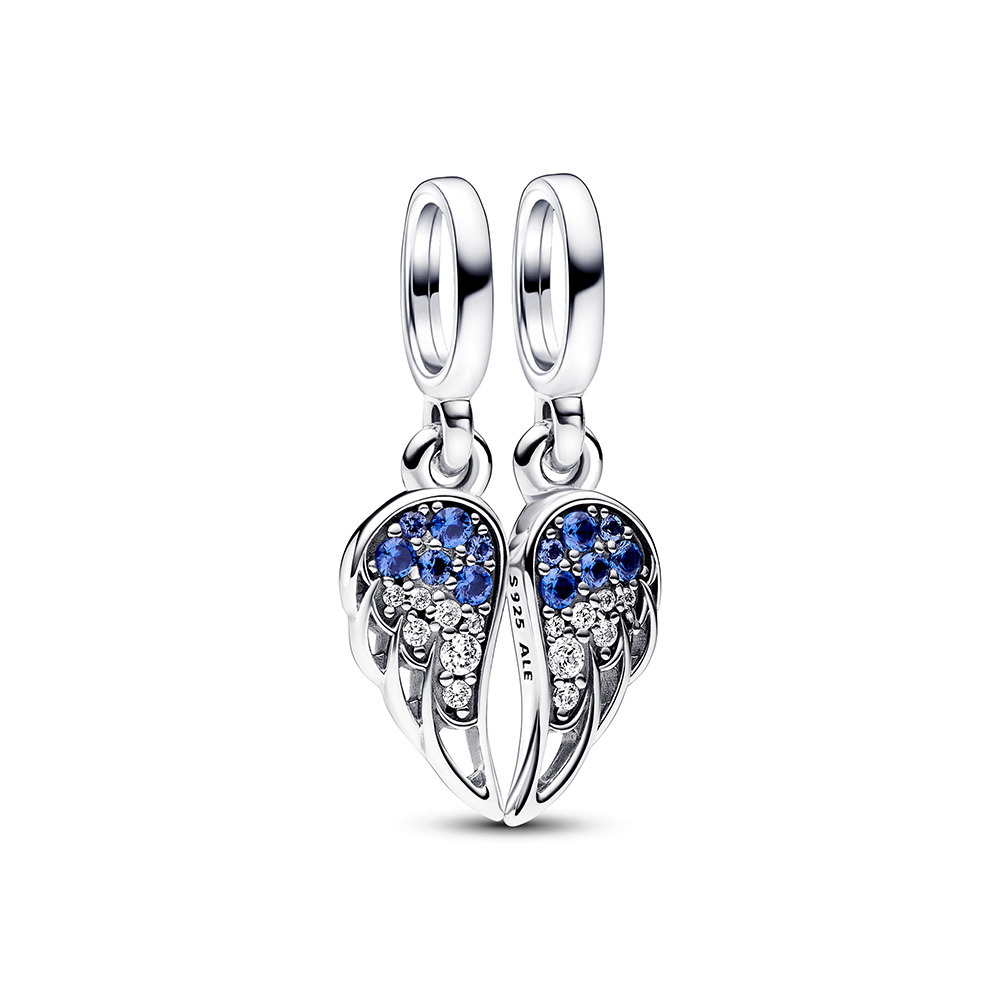Pandora Szikrázó osztott angyalszárny függő ezüst charm